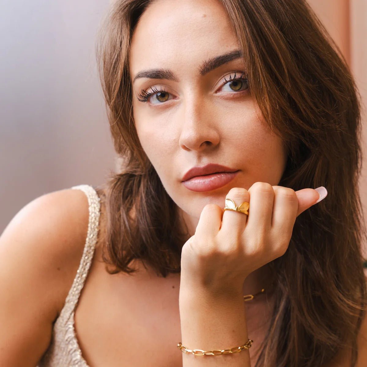 Leaves Adjustable Ring 18k Gold Plated