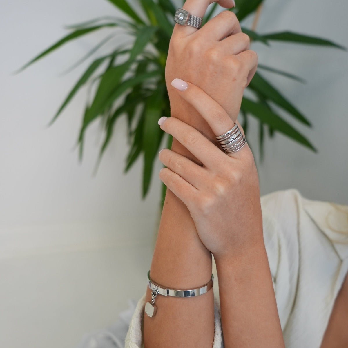 Square Charm Bangle - Silver