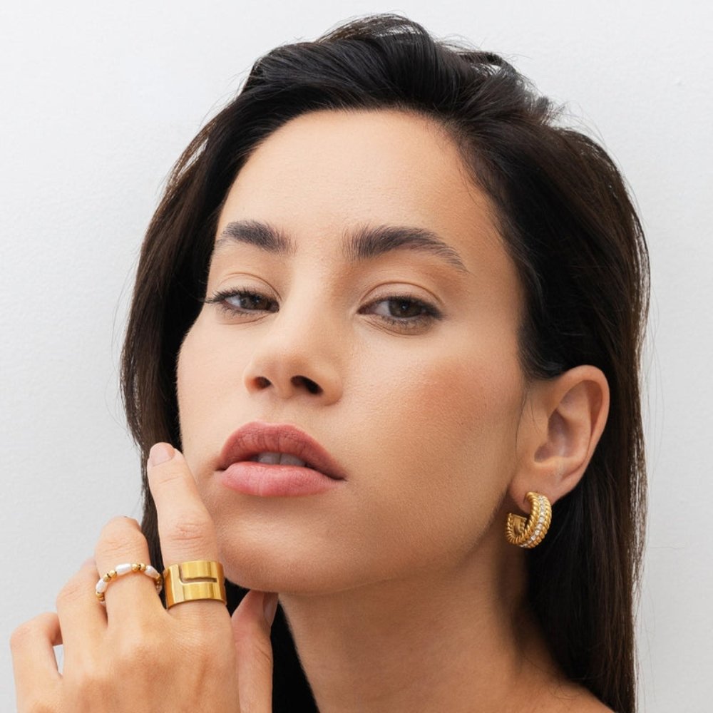 Date Hoop Earrings 18k Gold Plated