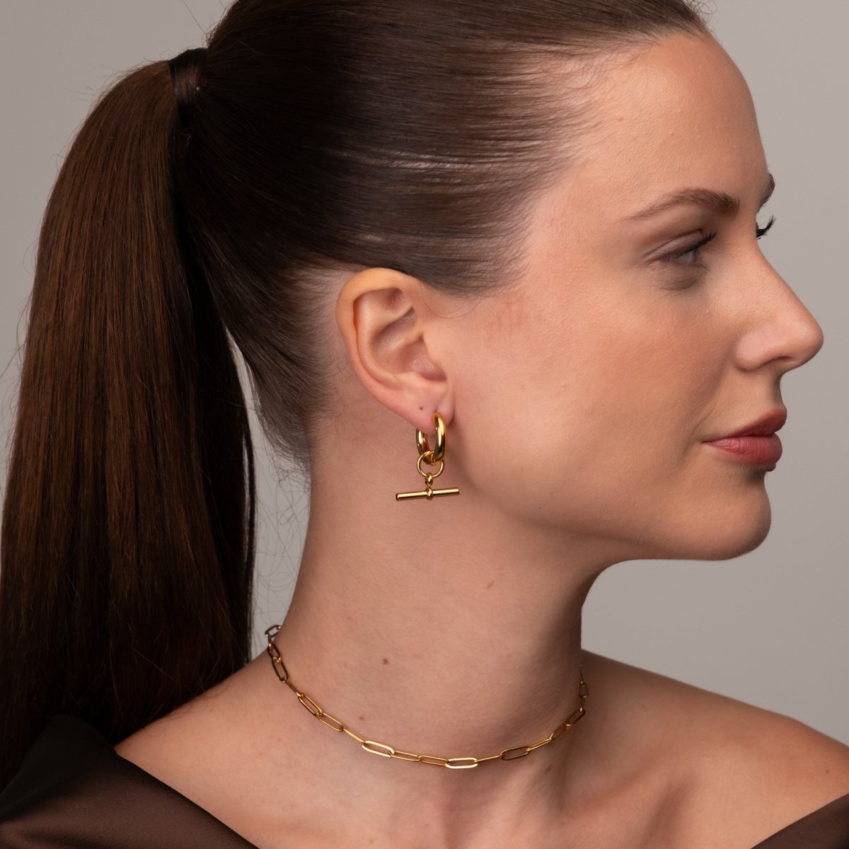T-Bar Drop Earrings 18k Gold Plated