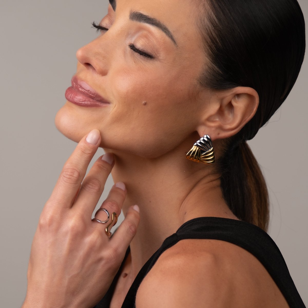 Triad Shine Earrings Gold and Silver Two-Tone