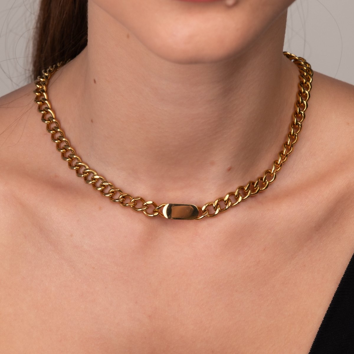 Minimalist Rectangular Pendant Chain Necklace 18k Gold Plated