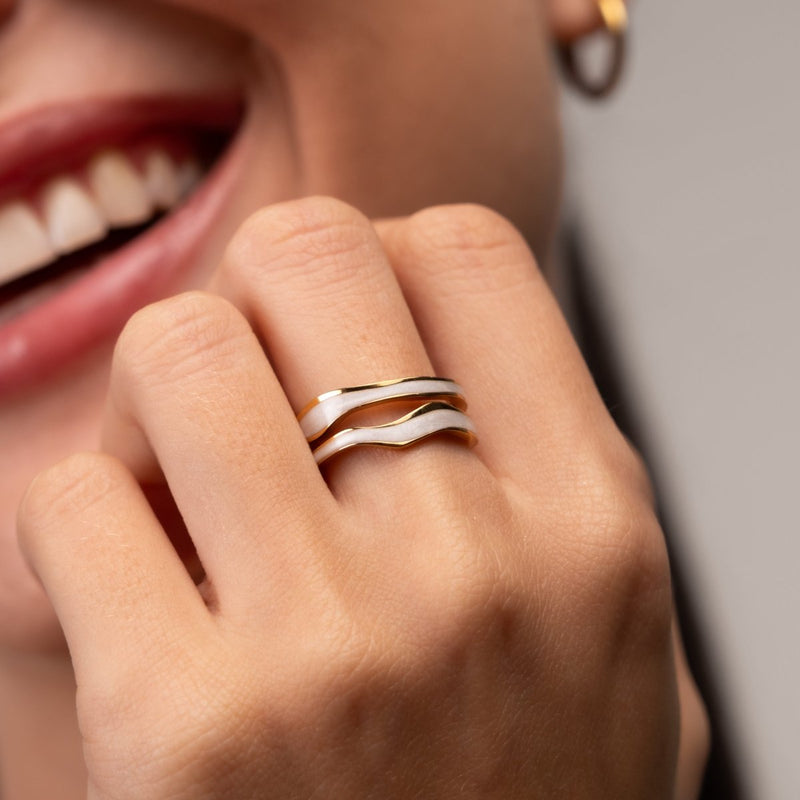 Adjustable Abstract Mother-of-Pearl Ring 18k Gold Plated