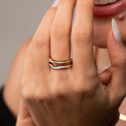 Adjustable Abstract Mother-of-Pearl Ring 18k Gold Plated