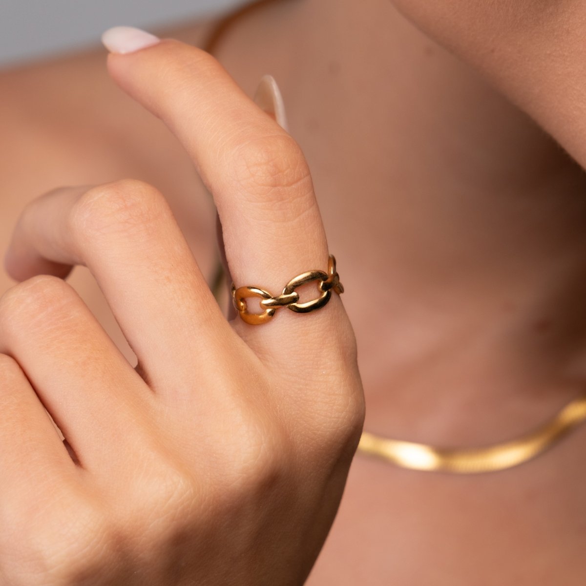 Link Adjustable 18k Gold Plated Ring