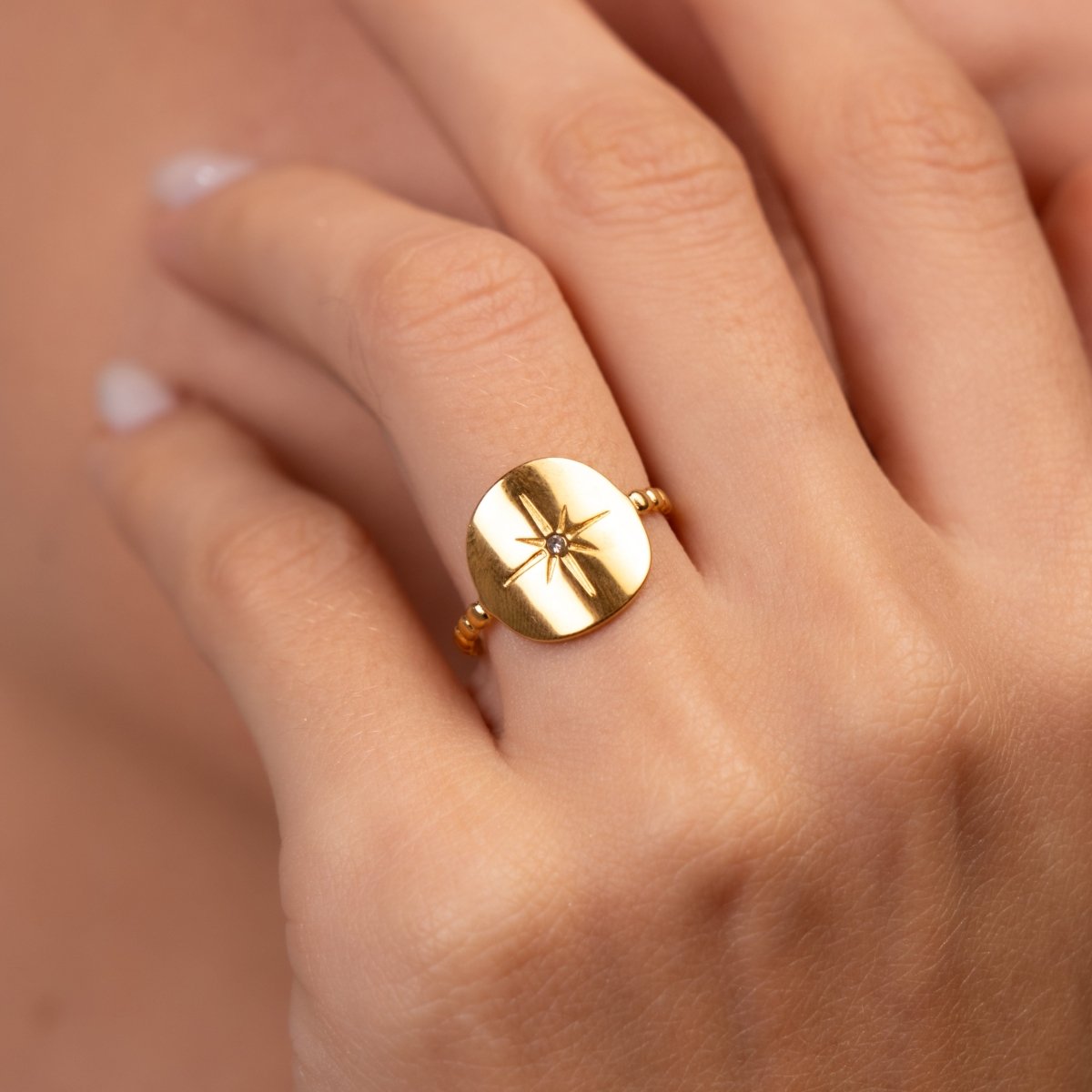 Nautical Star Adjustable Ring - 18k Gold Plated