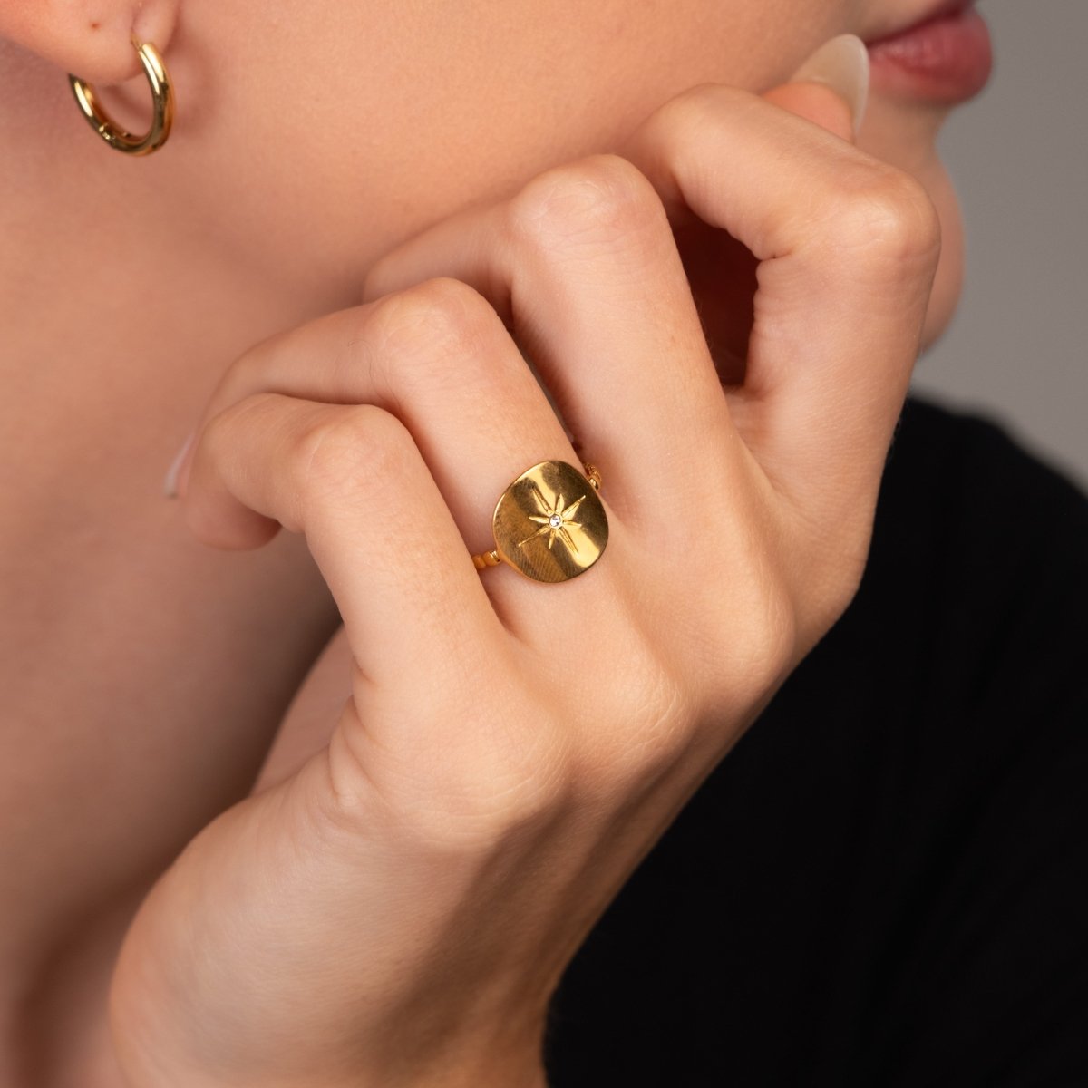 Nautical Star Adjustable Ring - 18k Gold Plated