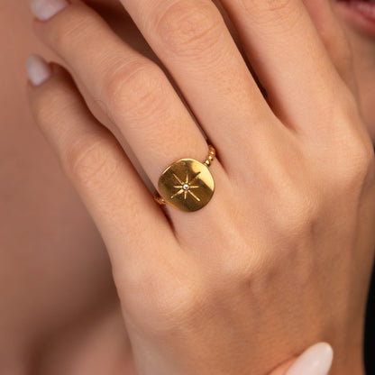 Nautical Star Adjustable Ring - 18k Gold Plated