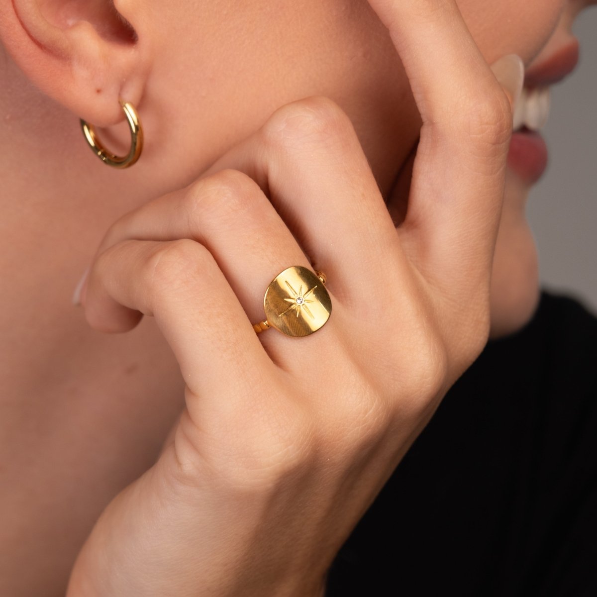 Nautical Star Adjustable Ring - 18k Gold Plated