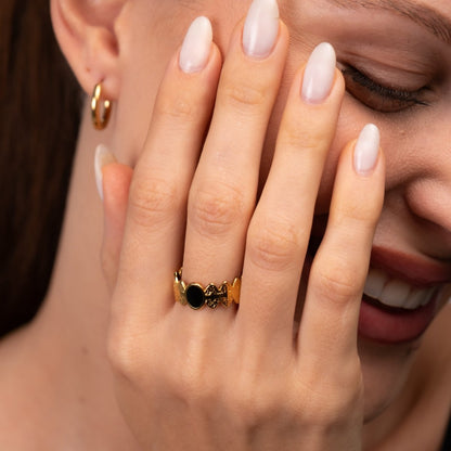 Adjustable Onyx Ring 18k Gold Plated