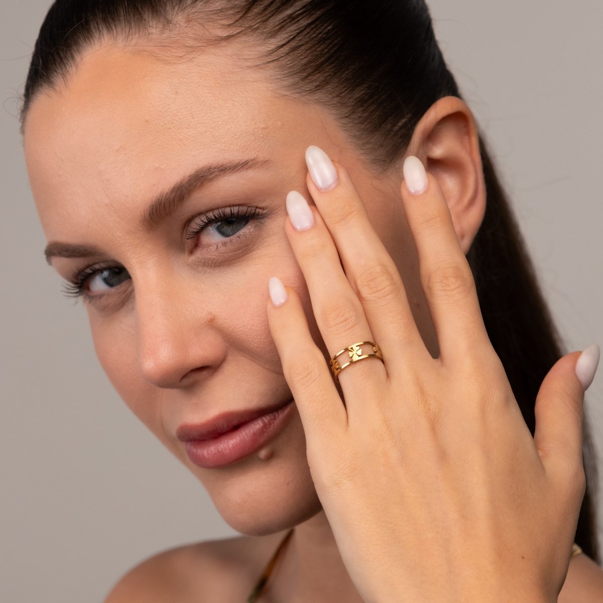 Openwork Clover Adjustable Ring - 18k Gold Plated