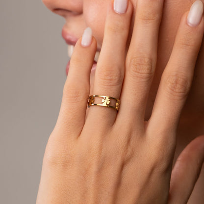Openwork Clover Adjustable Ring - 18k Gold Plated