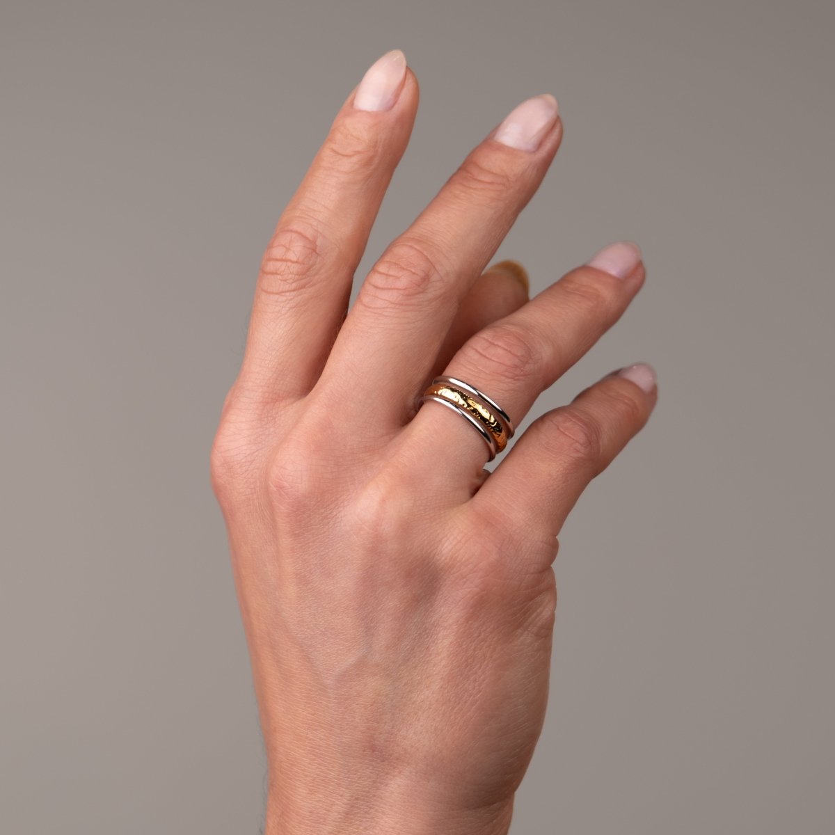 Aura Adjustable Ring Gold and Silver Two-Tone