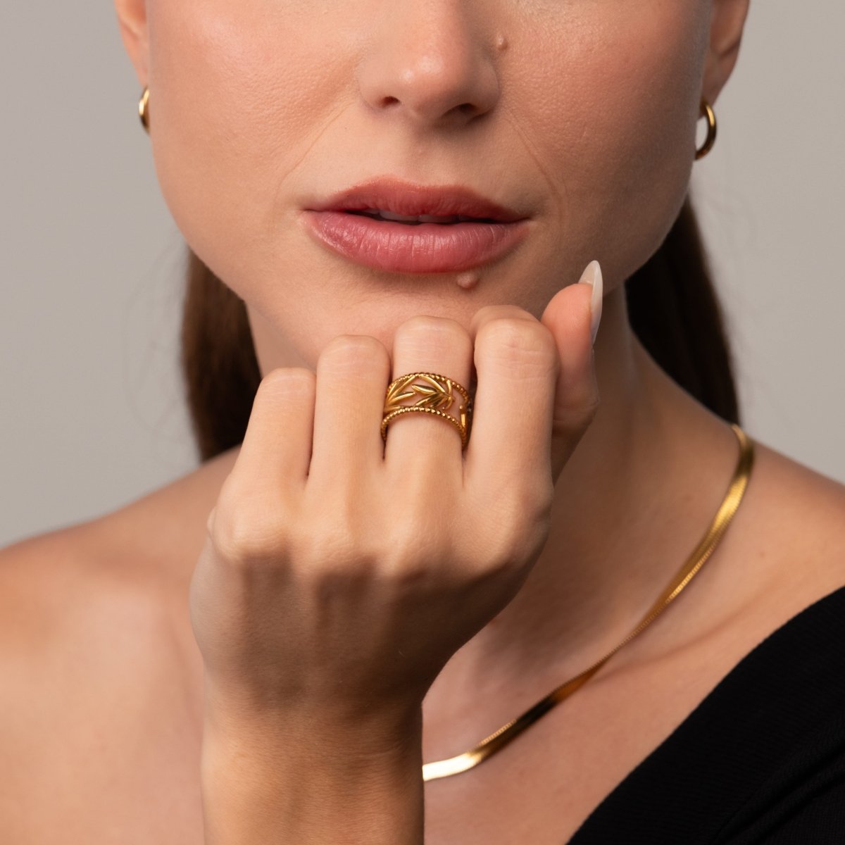 Botanical Adjustable Ring 18k Gold Plated