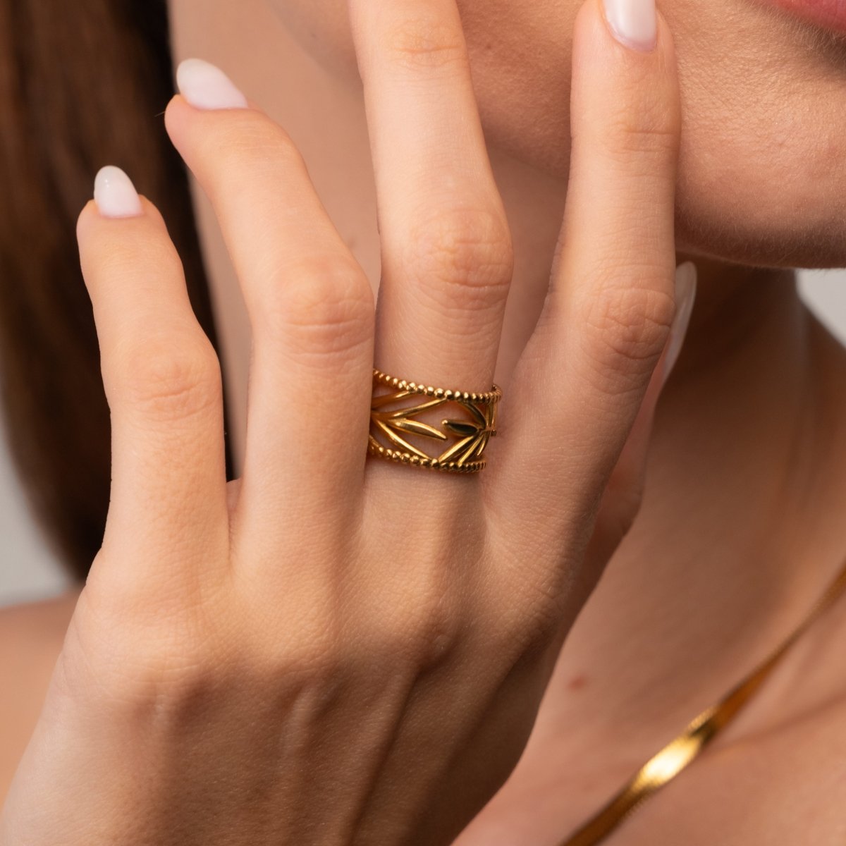 Botanical Adjustable Ring 18k Gold Plated