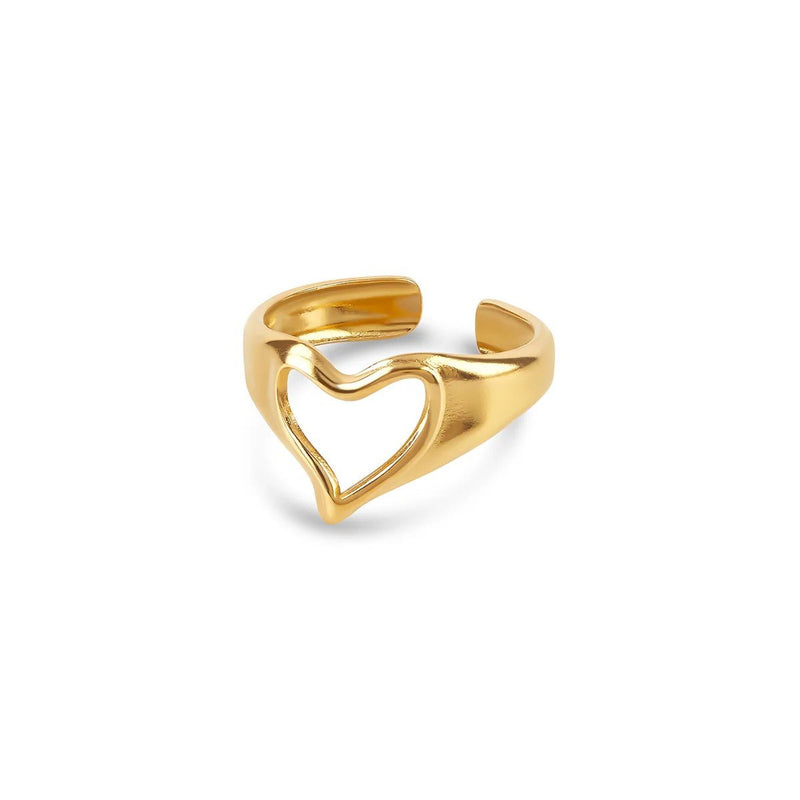 Abstract Heart Adjustable Ring 18k Gold Plated