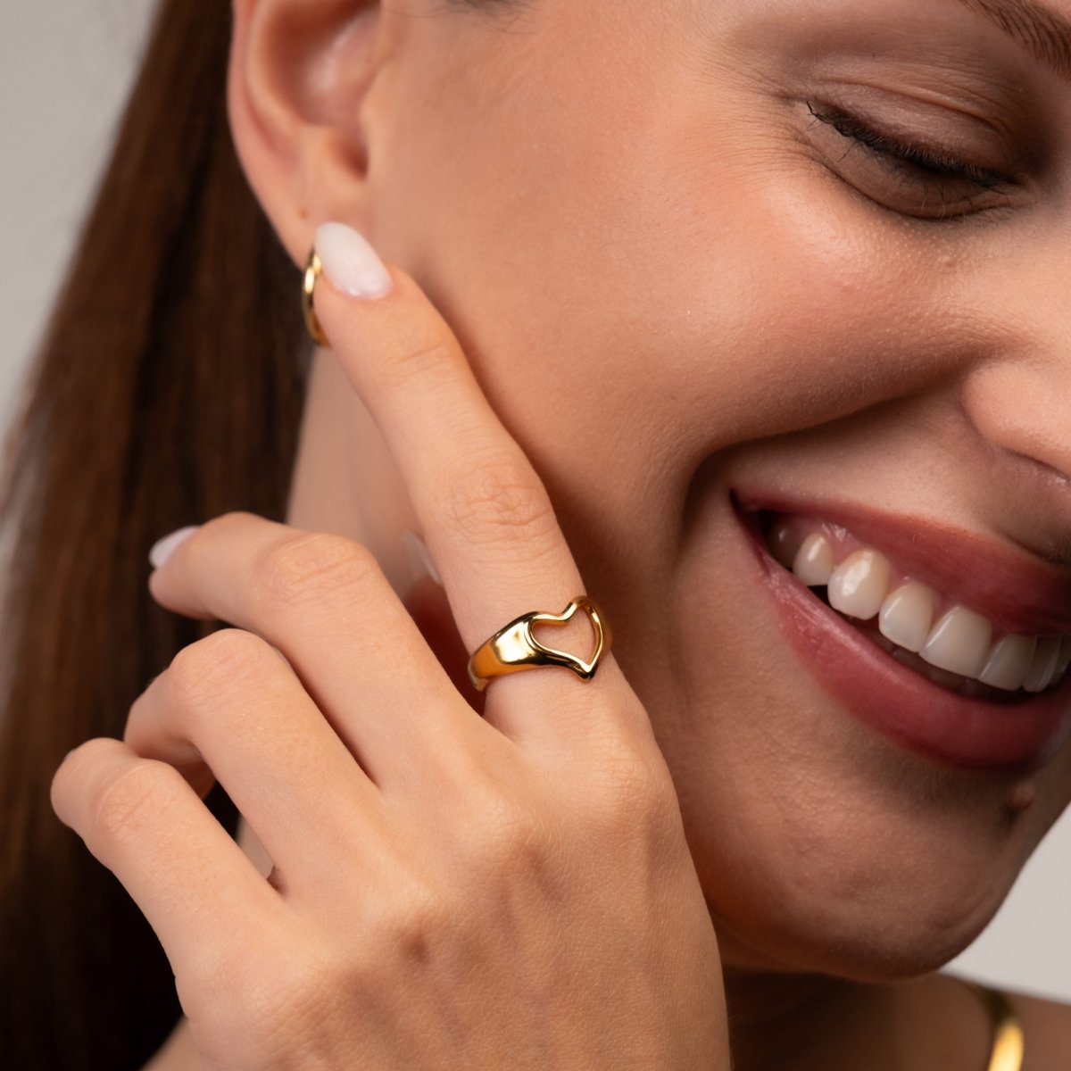 Abstract Heart Adjustable Ring 18k Gold Plated