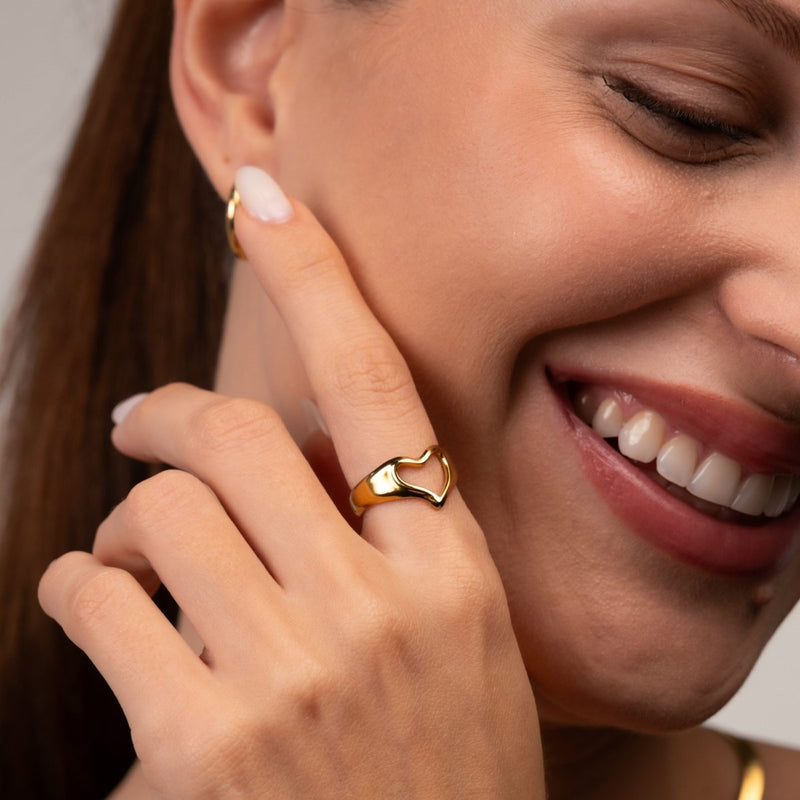 Abstract Heart Adjustable Ring 18k Gold Plated