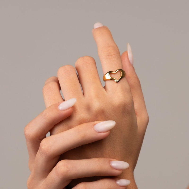 Abstract Heart Adjustable Ring 18k Gold Plated