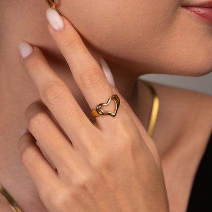 Abstract Heart Adjustable Ring 18k Gold Plated
