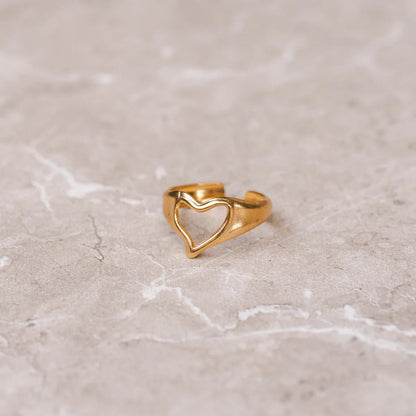 Abstract Heart Adjustable Ring 18k Gold Plated