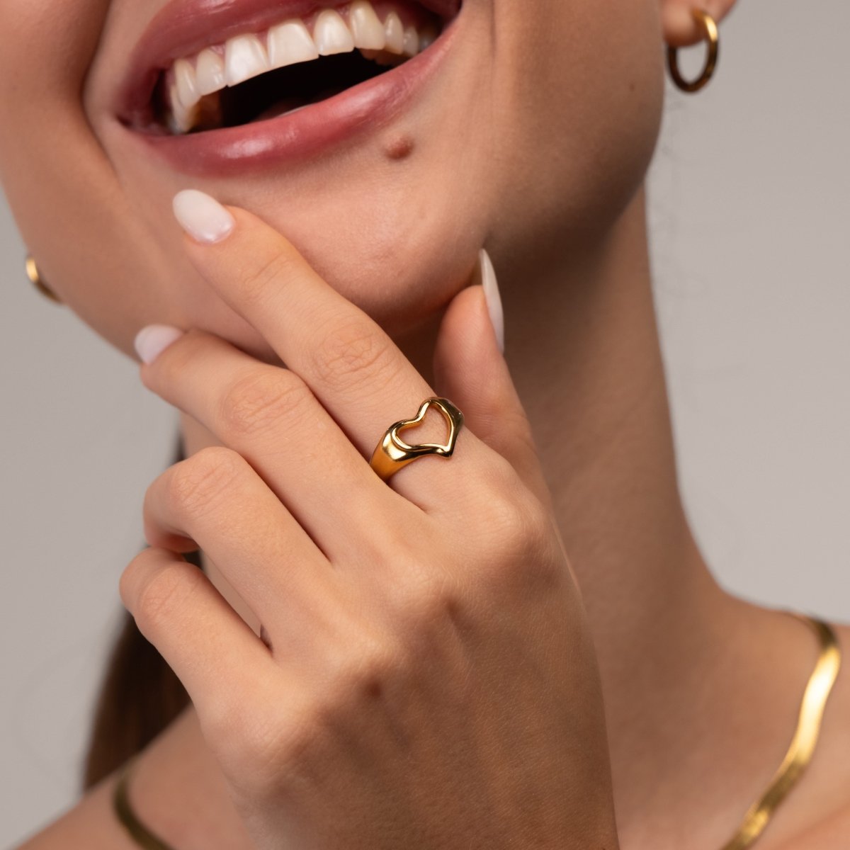 Abstract Heart Adjustable Ring 18k Gold Plated