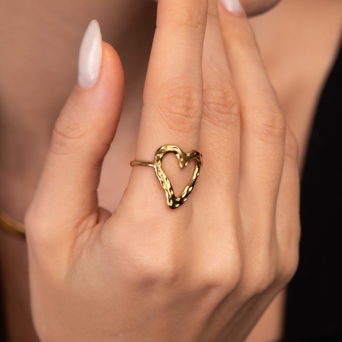 Organic Heart Adjustable Ring - 18k Gold Plated