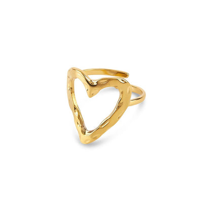 Organic Heart Adjustable Ring - 18k Gold Plated