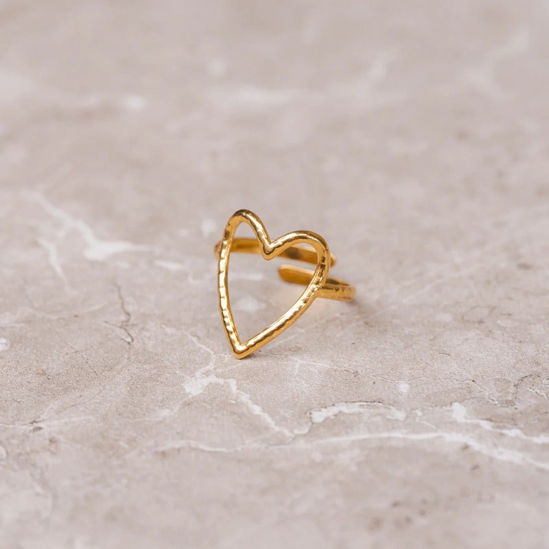 Openwork Heart Adjustable Ring 18k Gold Plated