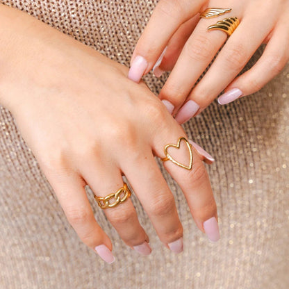 Openwork Heart Adjustable Ring 18k Gold Plated