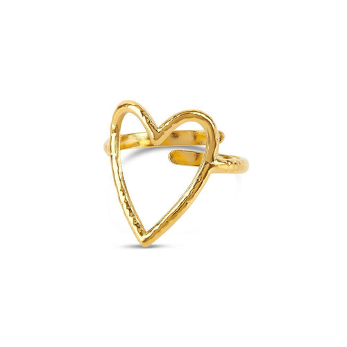 Openwork Heart Adjustable Ring 18k Gold Plated
