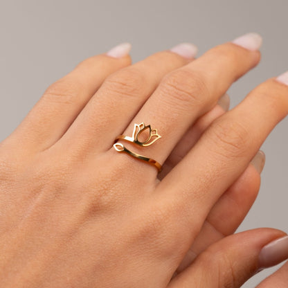 Lotus Flower Ring 18k Gold Plated