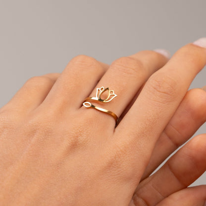 Lotus Flower Ring 18k Gold Plated