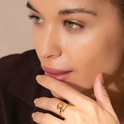 Lotus Flower Ring 18k Gold Plated