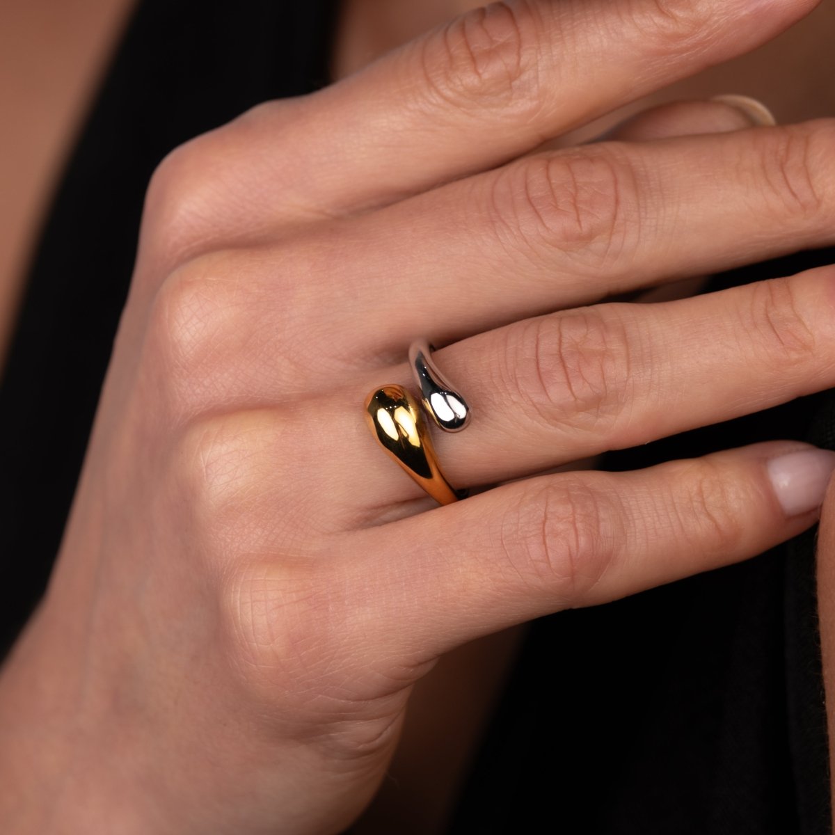 Droplet Adjustable Ring Gold and Silver Two-Tone
