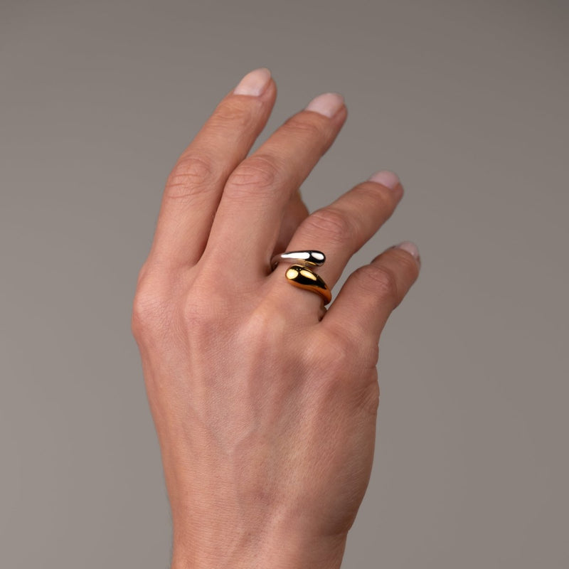 Droplet Adjustable Ring Gold and Silver Two-Tone