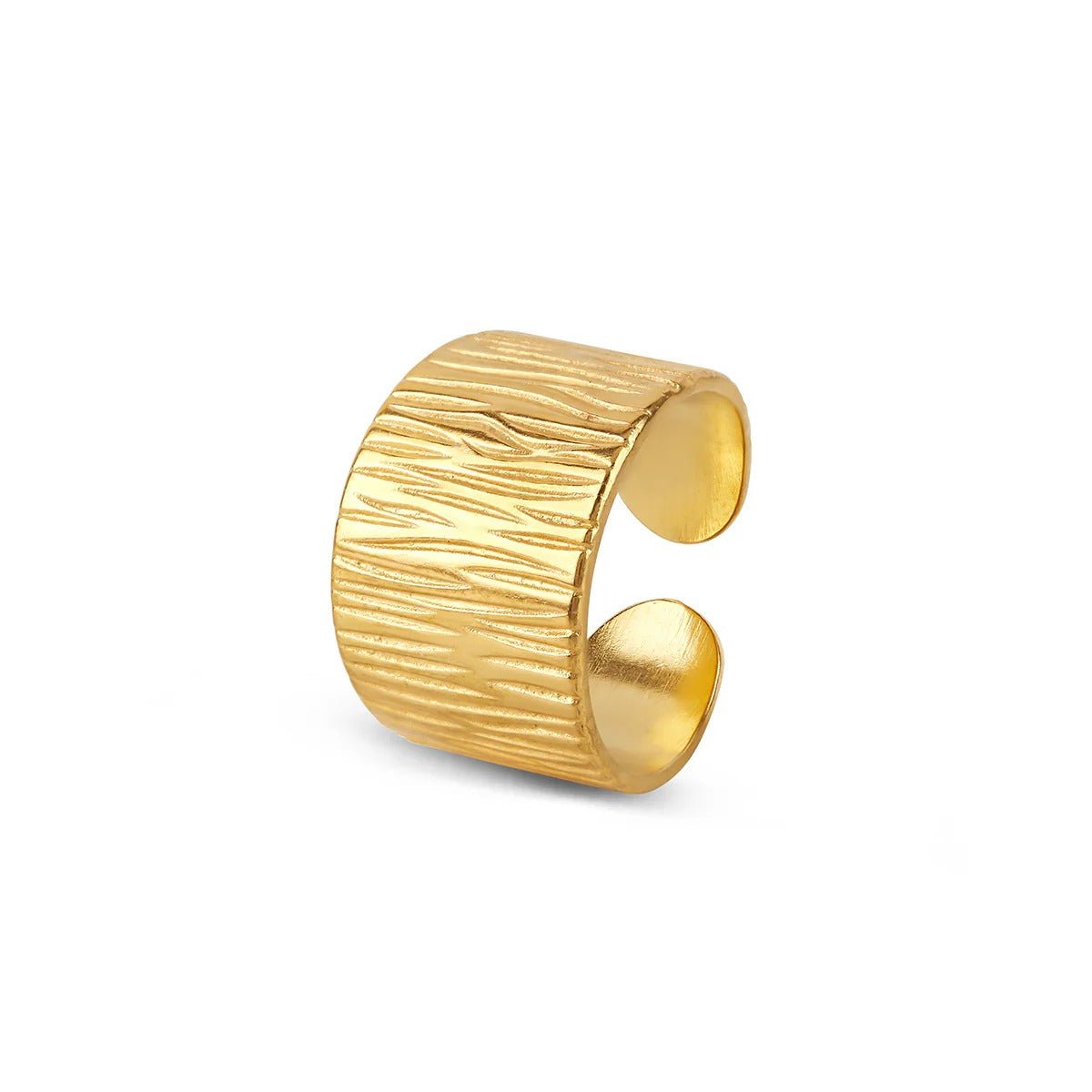 Wide Textured Adjustable Ring 18k Gold Plated