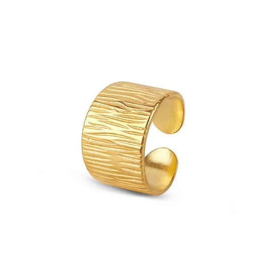 Wide Textured Adjustable Ring 18k Gold Plated