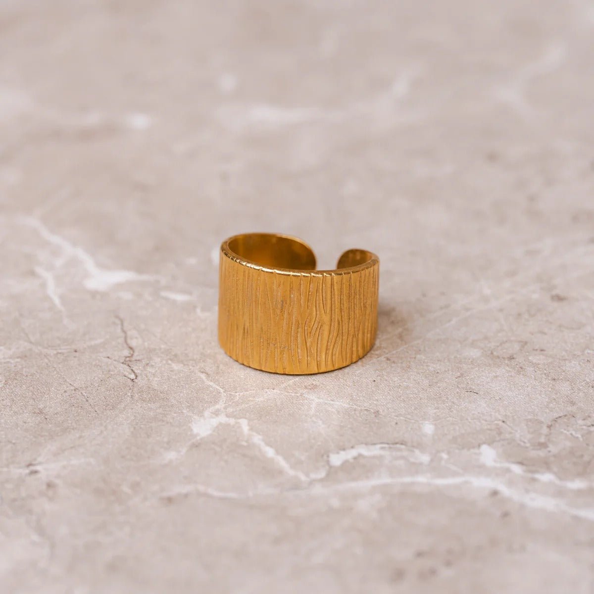 Wide Textured Adjustable Ring 18k Gold Plated