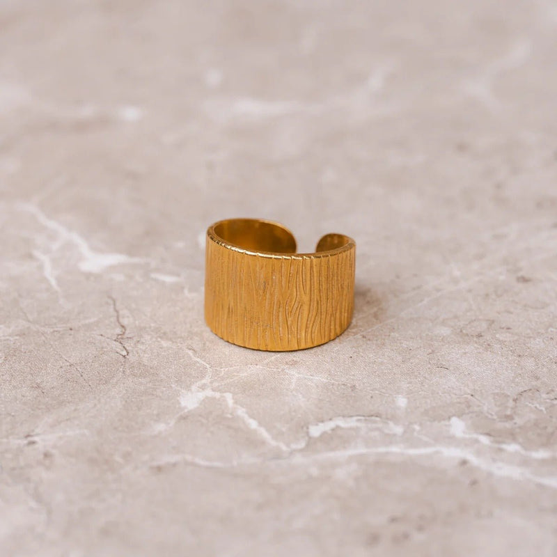 Wide Textured Adjustable Ring 18k Gold Plated