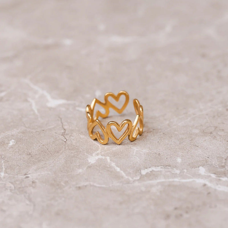 Love Openwork Adjustable Ring - 18k Gold Plated