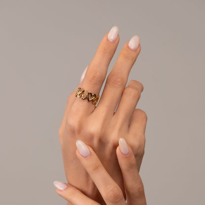 Love Openwork Adjustable Ring - 18k Gold Plated