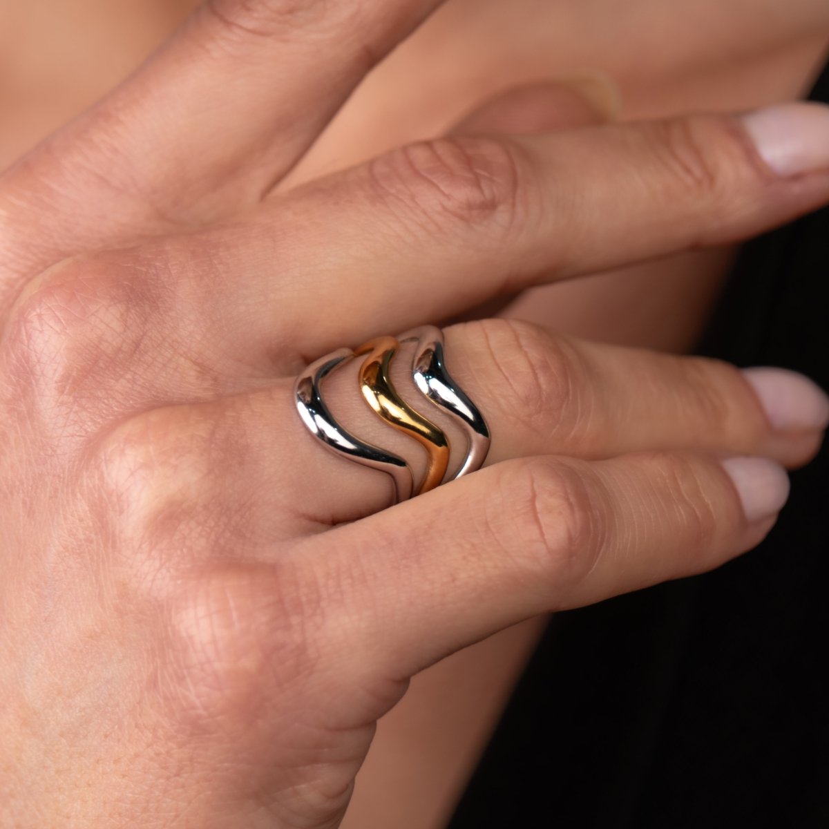 Waves Adjustable Ring Gold and Silver Two-Tone