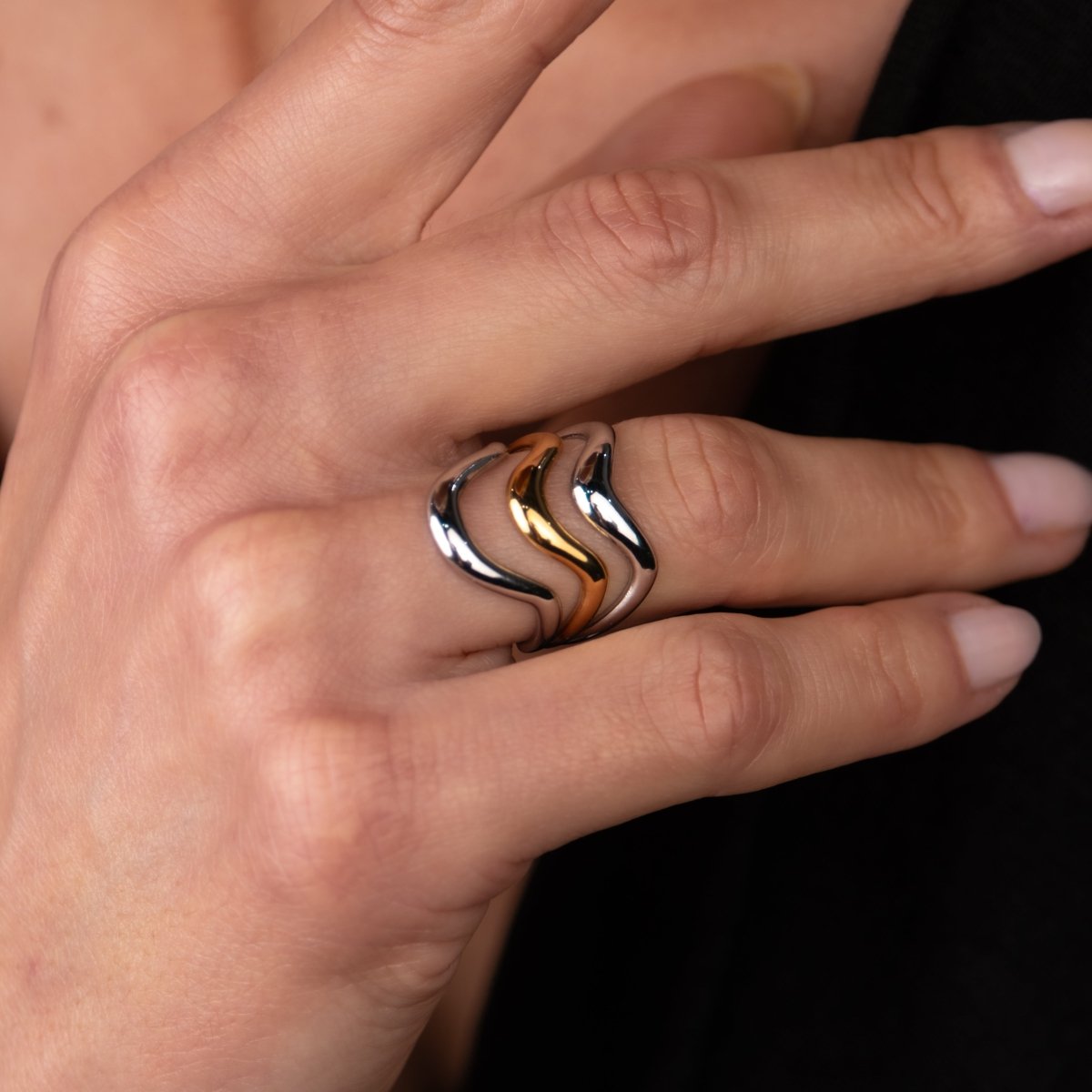 Waves Adjustable Ring Gold and Silver Two-Tone