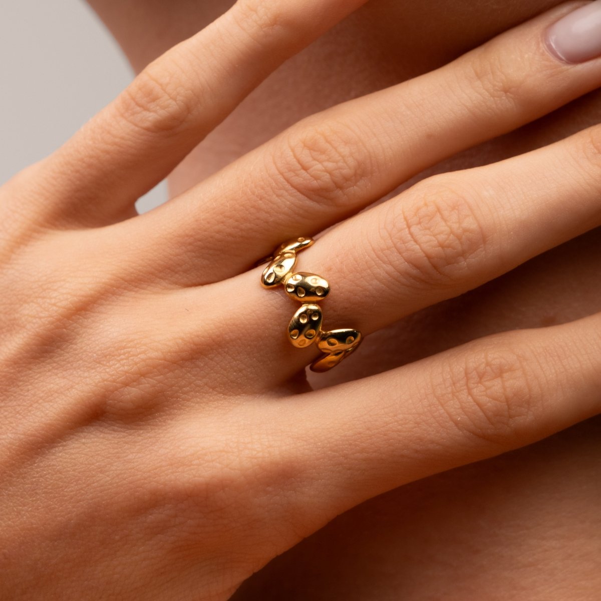 Organic Textured Adjustable Ring 18k Gold Plated