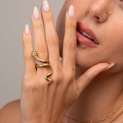 Serpent Adjustable Ring 18k Gold Plated