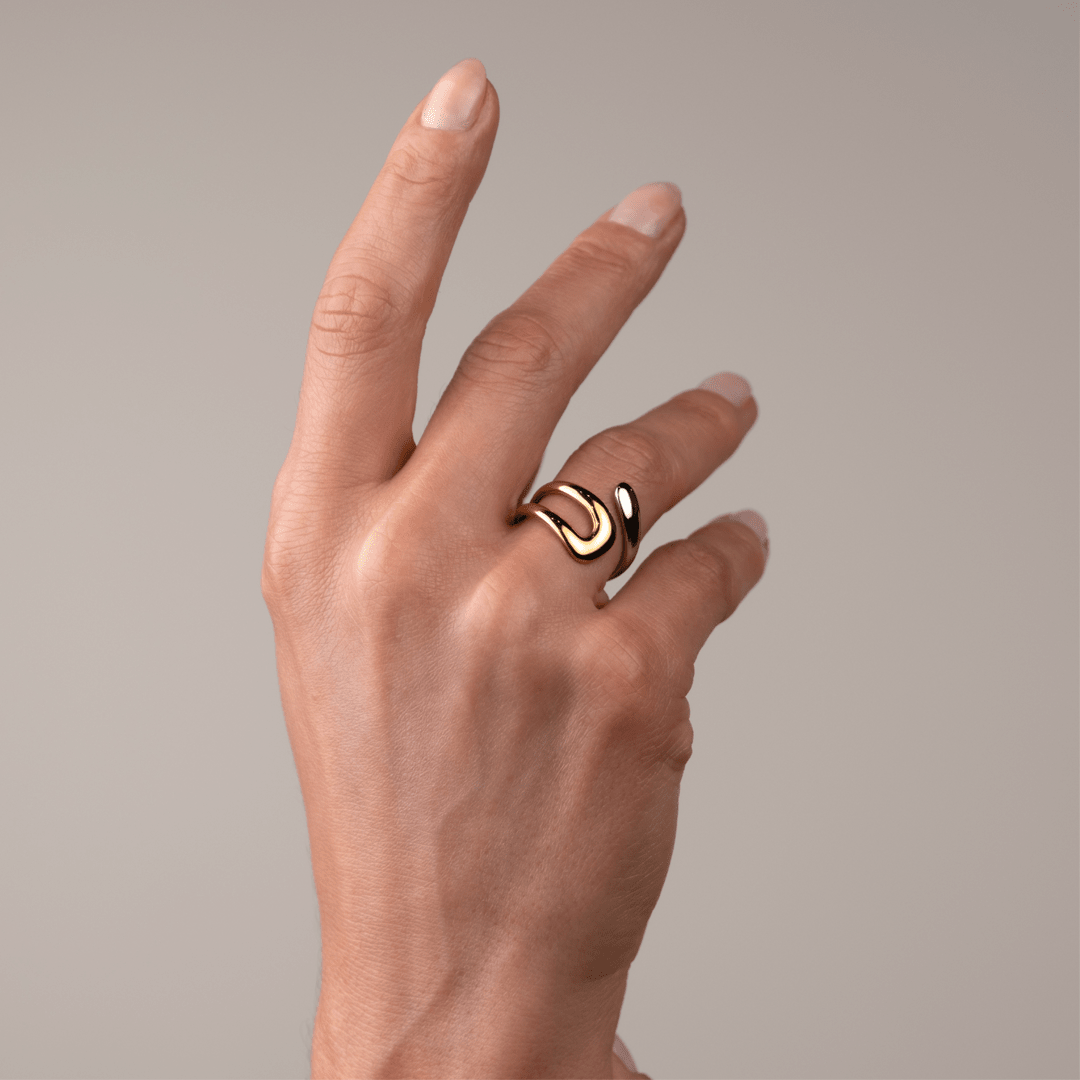 Wave Adjustable Ring Gold and Silver Two-Tone