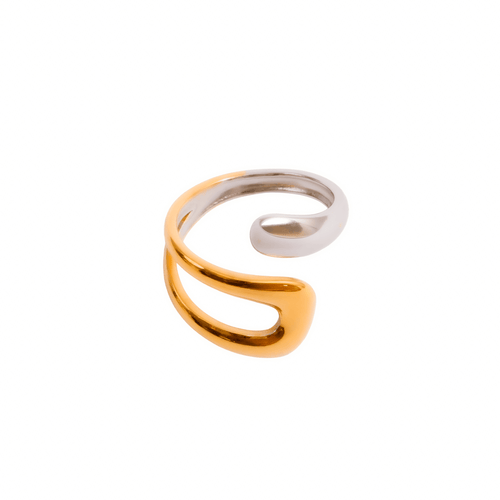 Wave Adjustable Ring Gold and Silver Two-Tone