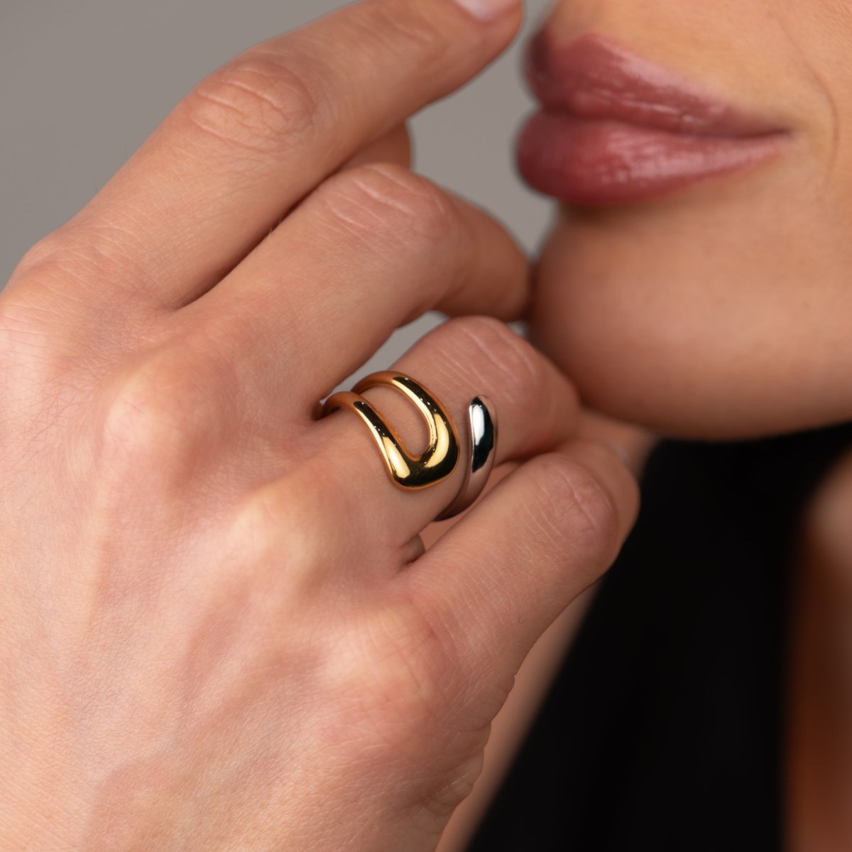 Wave Adjustable Ring Gold and Silver Two-Tone