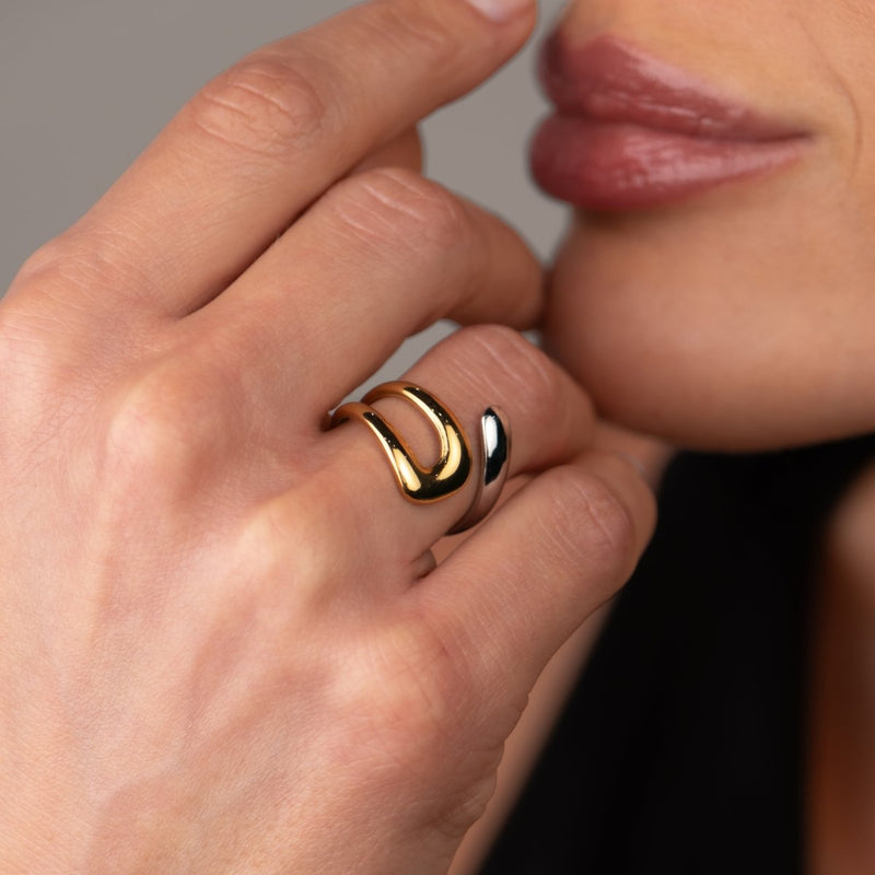 Wave Adjustable Ring Gold and Silver Two-Tone